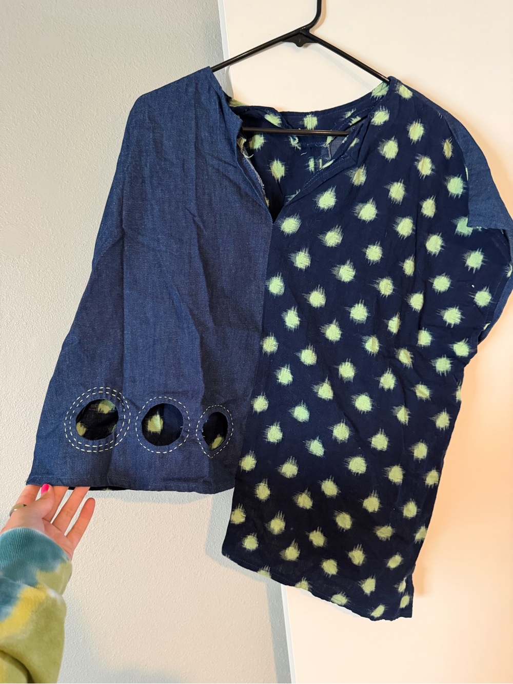 Handmade Navy & Lime Dot Short Sleeve Top